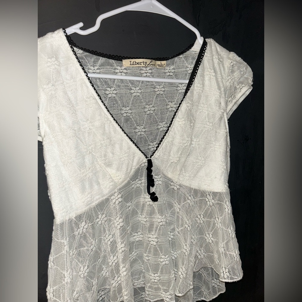 Liberty Love White Lace Blouse with Black Accents